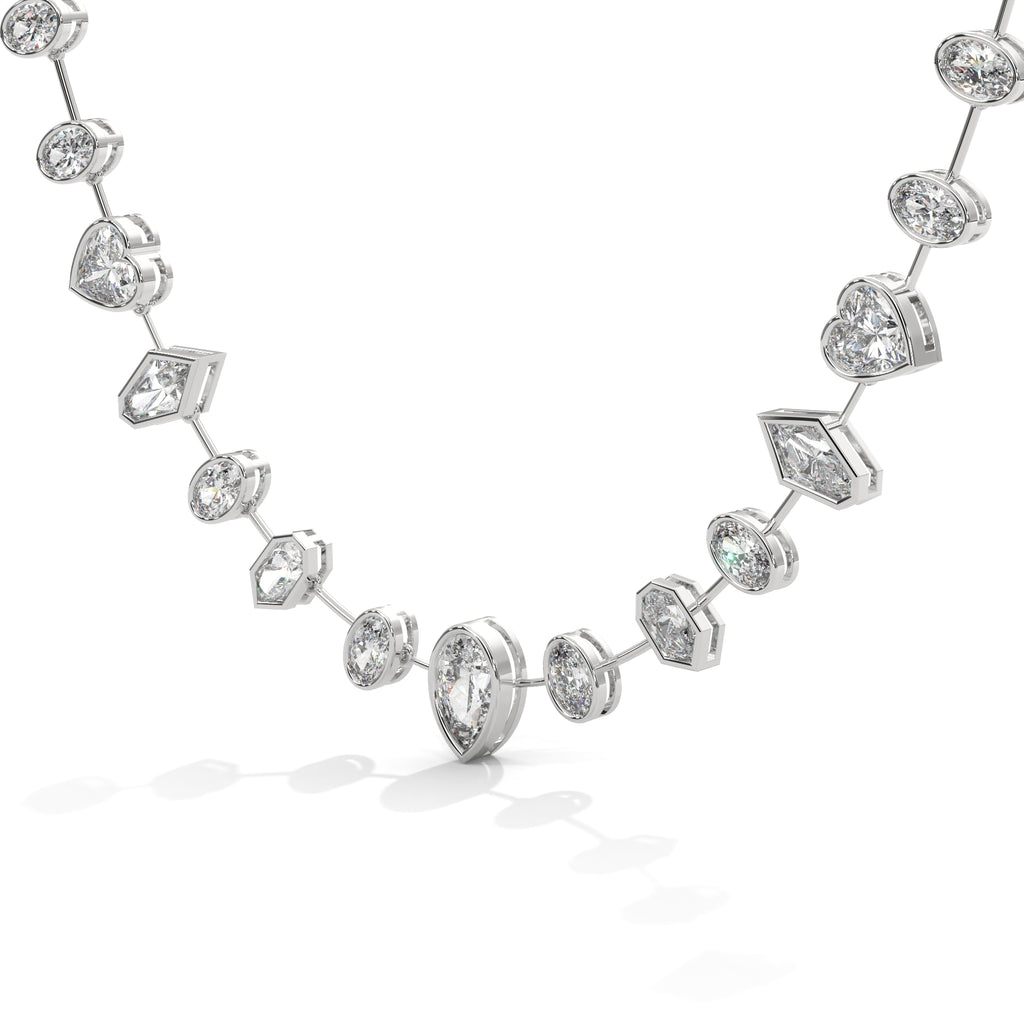 Multi Shape Diamond Station Necklace with Pear Center