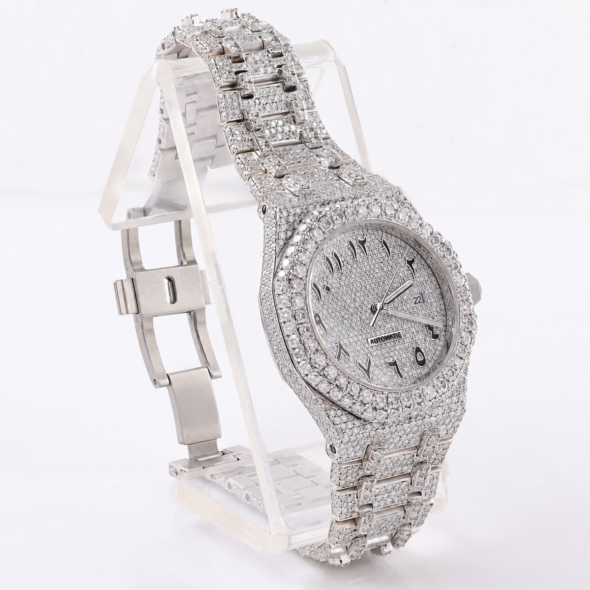 Fully Iced-Out Moissanite Automatic Watch