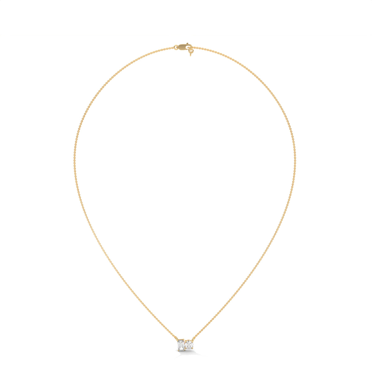 Emerald & Round Diamond Two Stone Pendant – view 6 of 9, lab grown diamond necklace | Jewelix Atelier