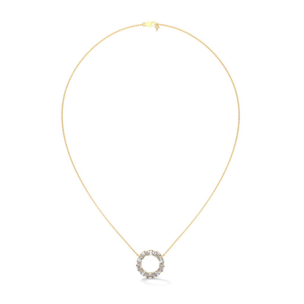 Emerald & Oval Diamond Circle Pendant