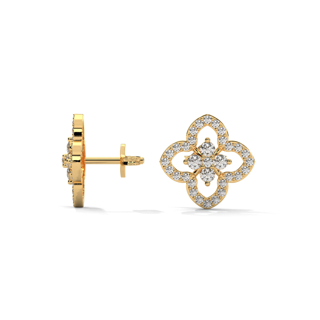 Floral Clover Diamond Stud Earrings