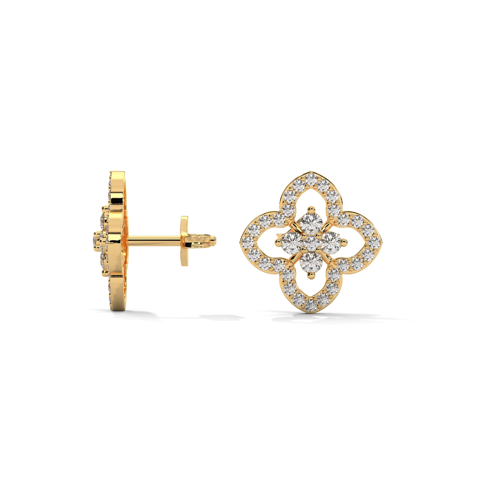 Floral Clover Diamond Stud Earrings