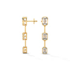 Emerald Cut Three Station Drop Diamond Earrings