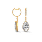 Pear Halo Diamond Drop Hoop Earrings