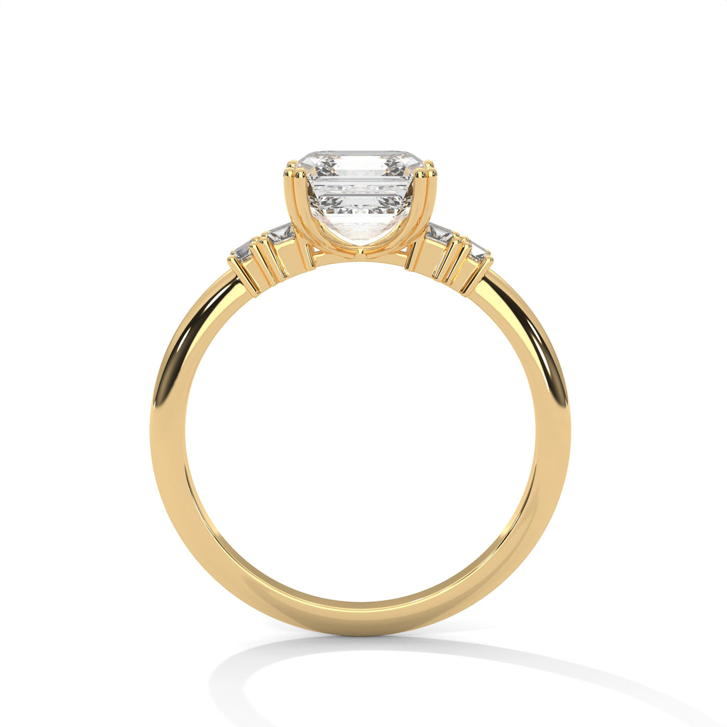 Asscher Cut Three Stone Diamond Engagement Ring