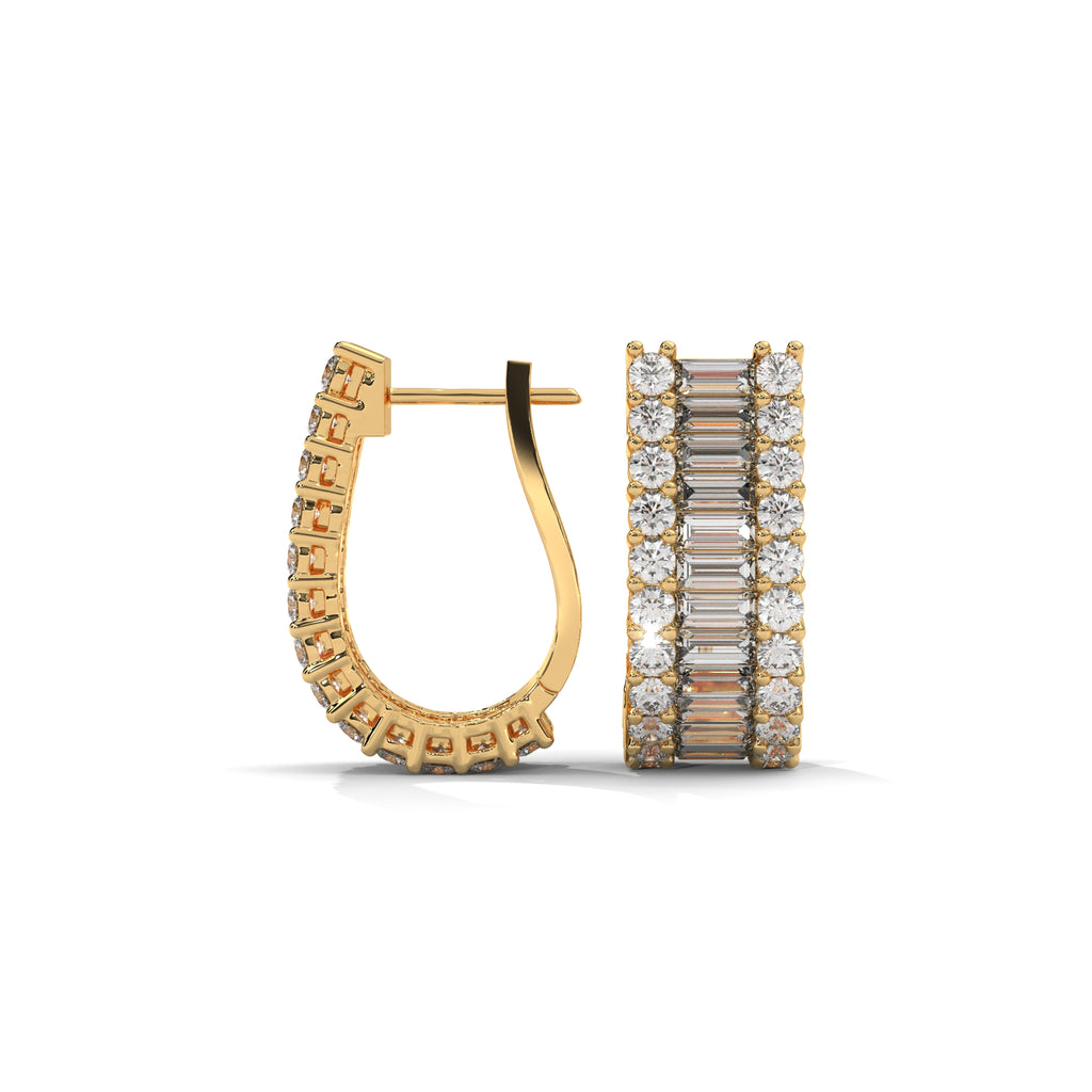 Baguette & Round Diamond Statement Hoop Earrings