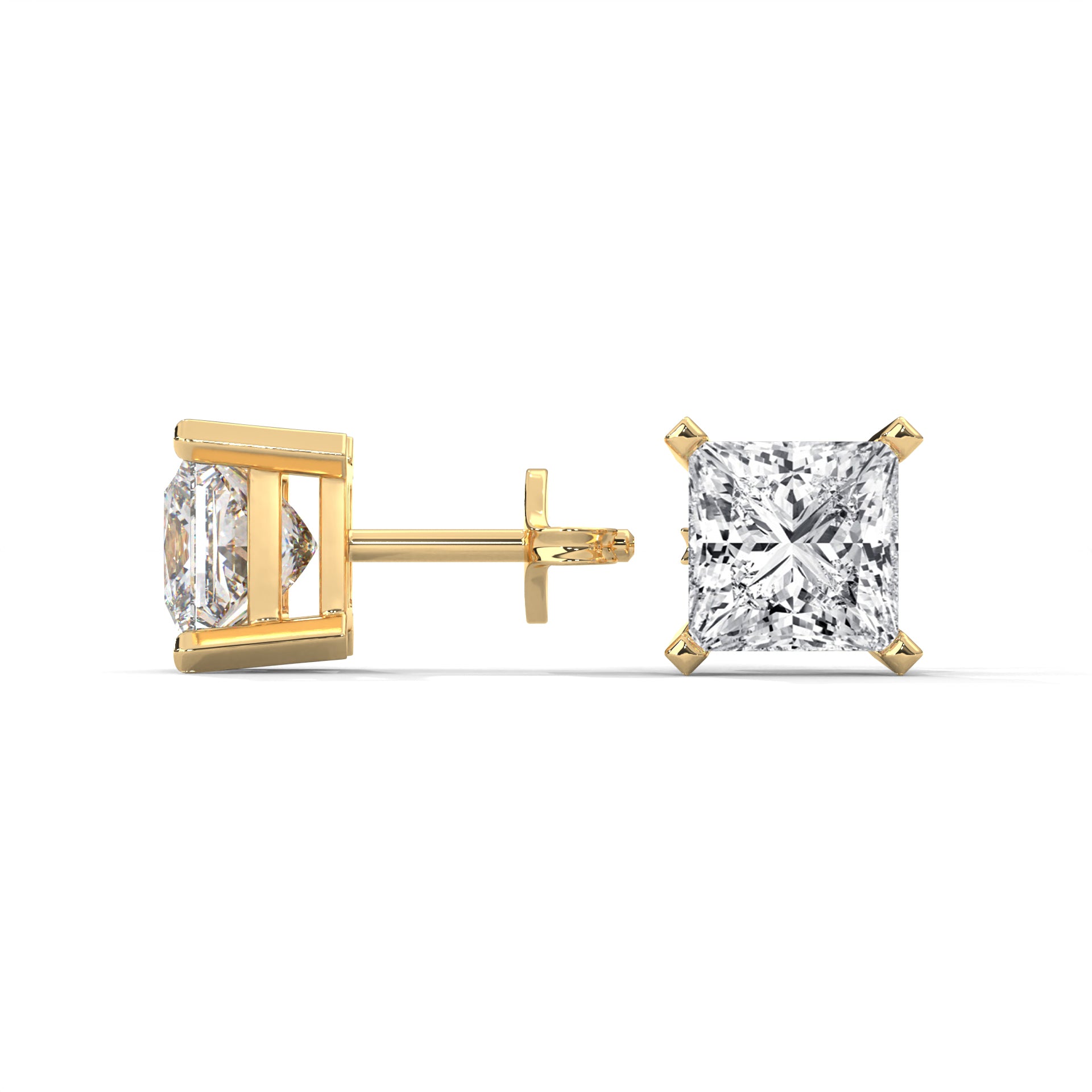 Princess Cut Solitaire Diamond Stud Earrings