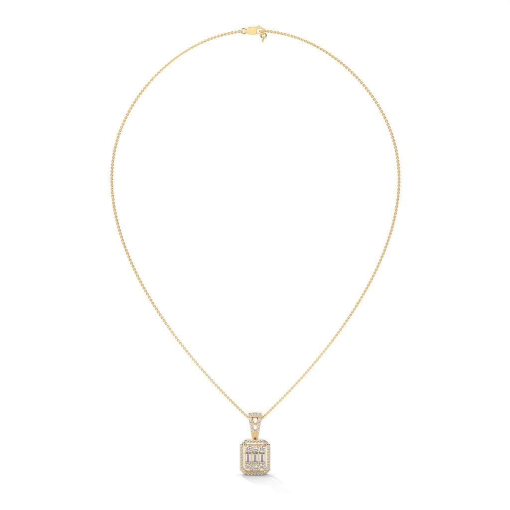 Baguette & Round Diamond Halo Pendant