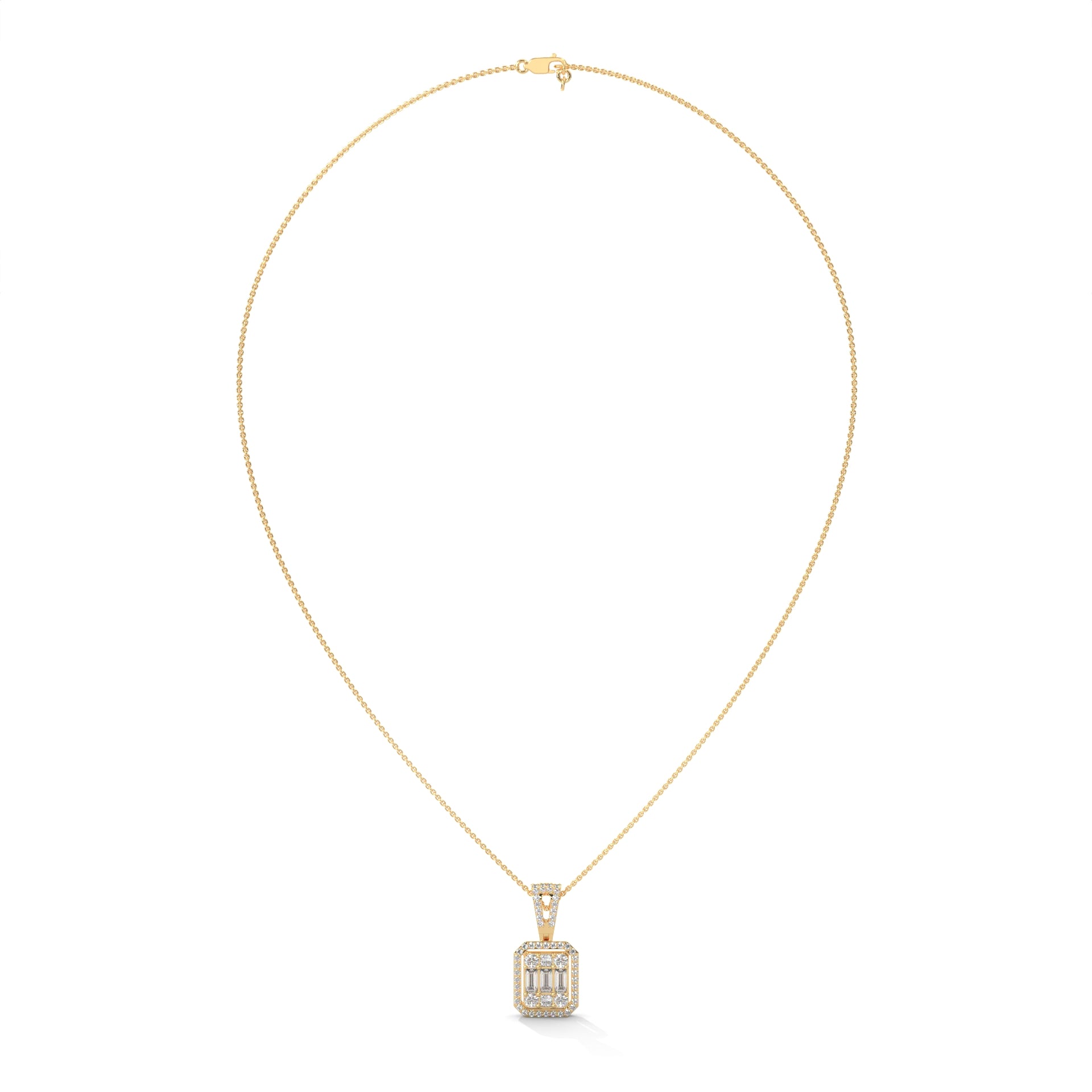 Baguette & Round Diamond Halo Pendant
