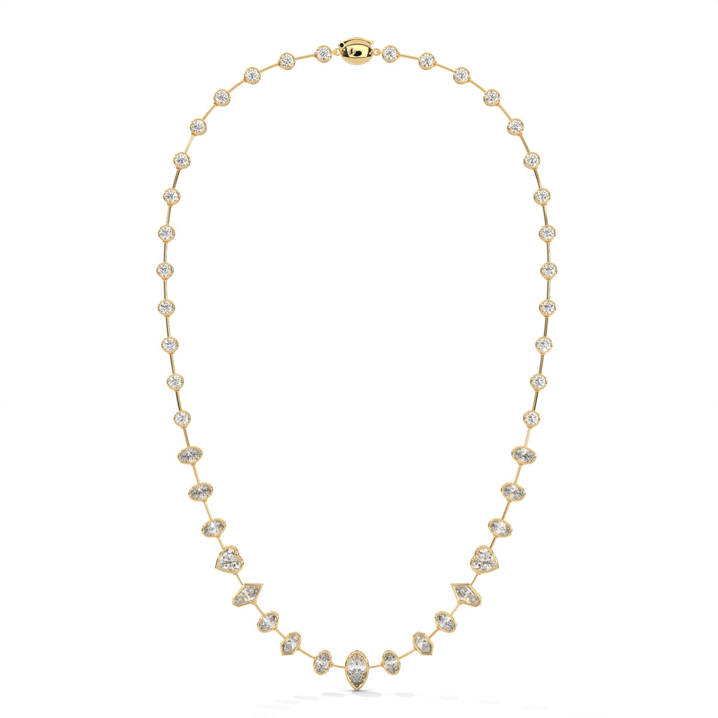 Multi Shape Diamond Station Necklace with Pear Center