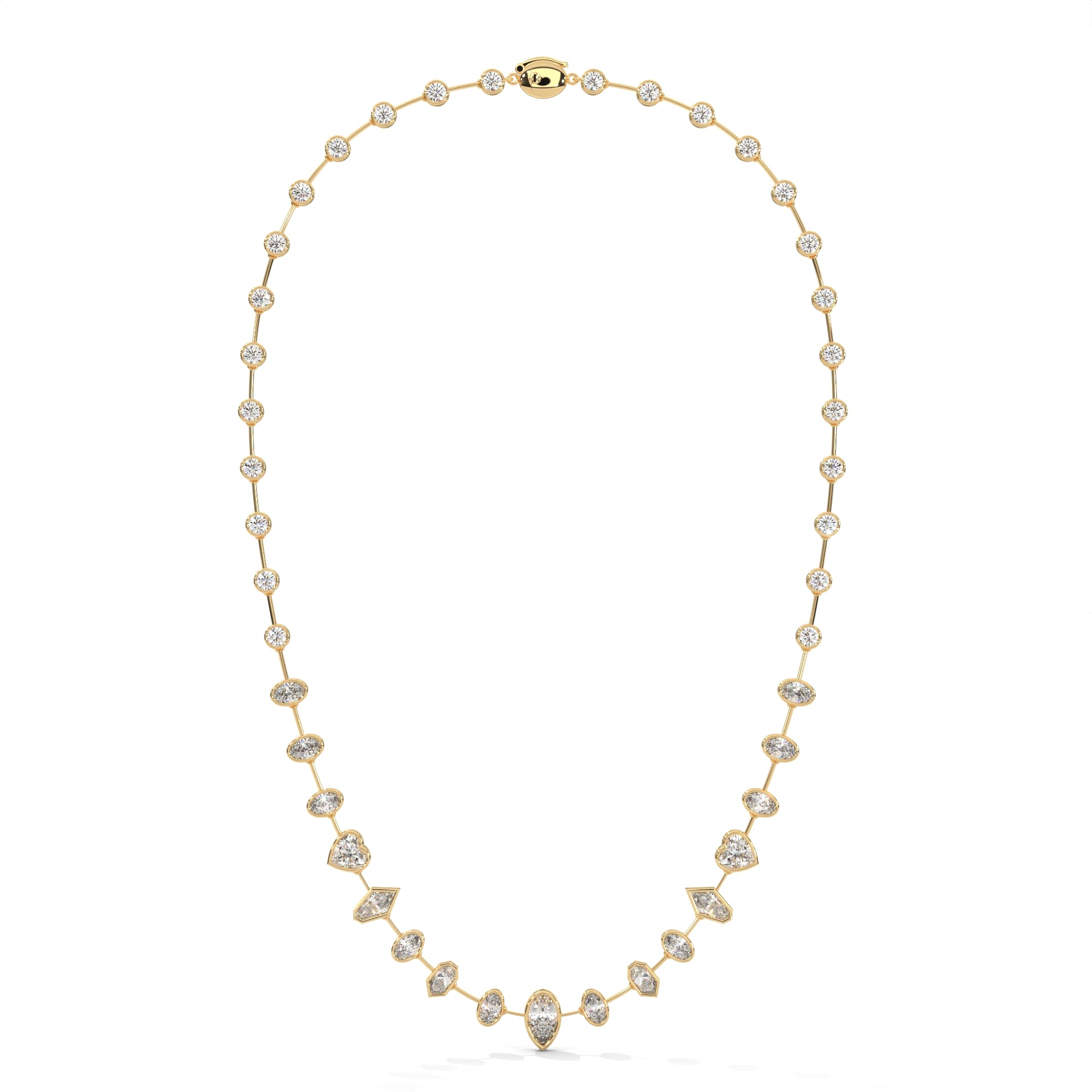 Multi Shape Diamond Station Necklace with Pear Center