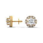 Round & Baguette Diamond Halo Stud Earrings
