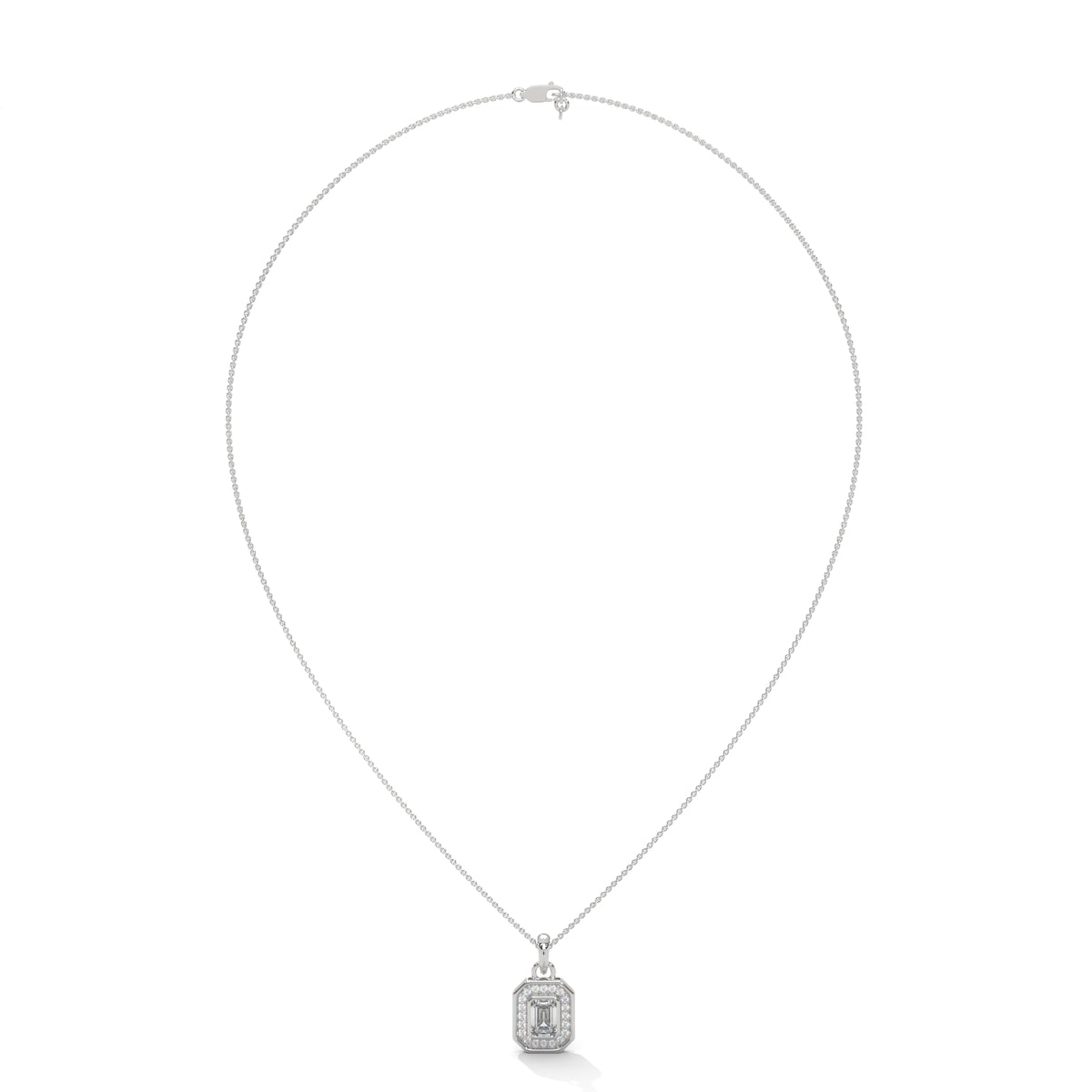 Emerald Halo Diamond Pendant – view 3 of 9, lab grown diamond necklace | Jewelix Atelier