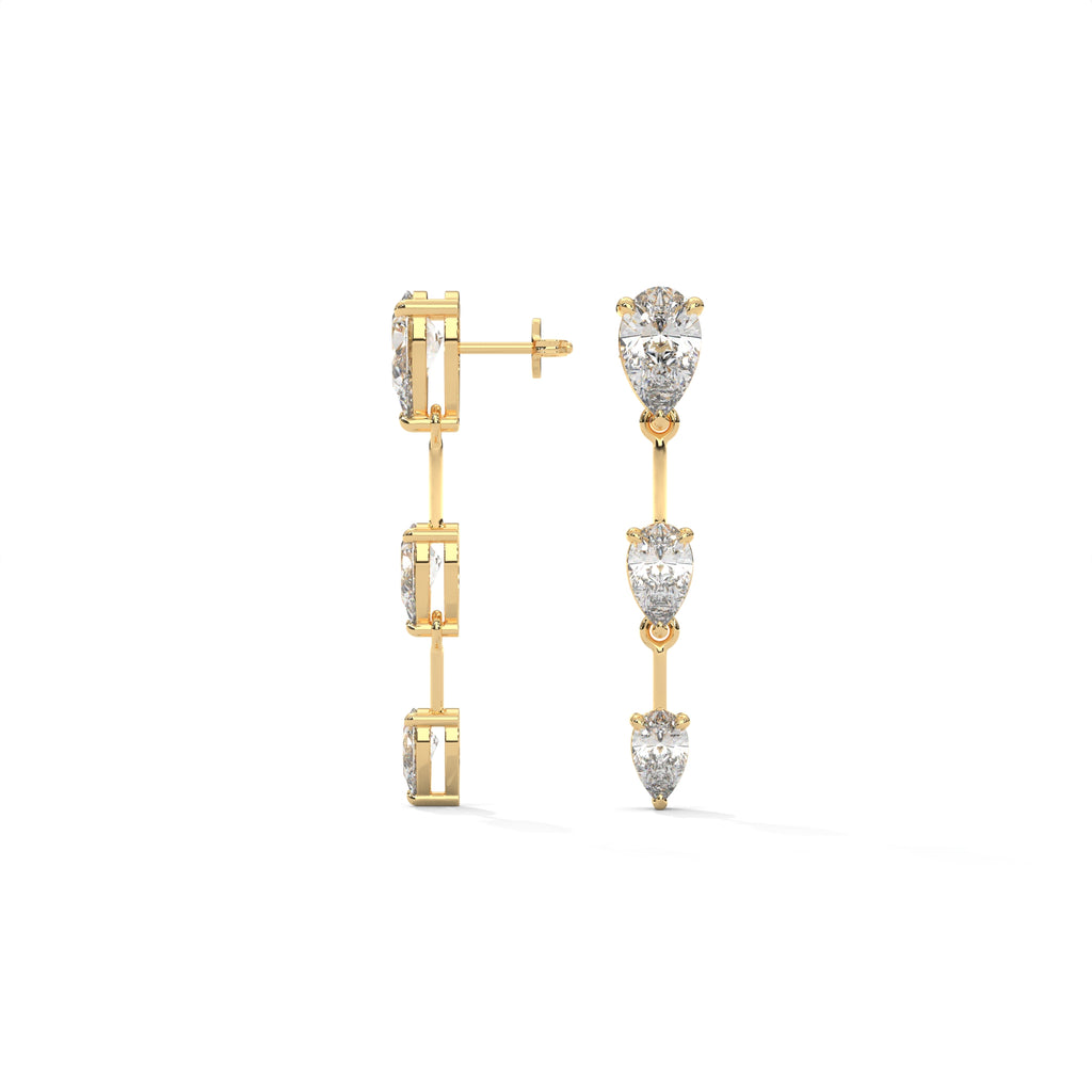 Pear Cut Three Station Drop Diamond Earrings