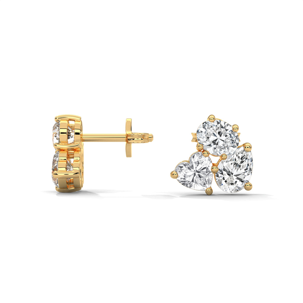 Mixed Shape Diamond Cluster Stud Earrings