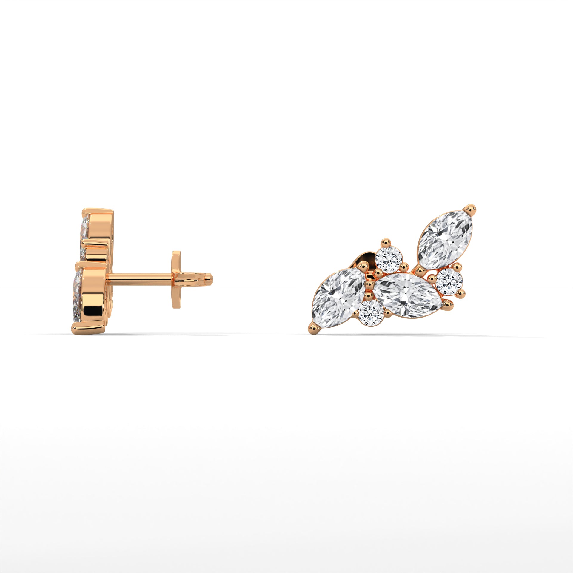 Marquise Diamond Cluster Stud Earrings