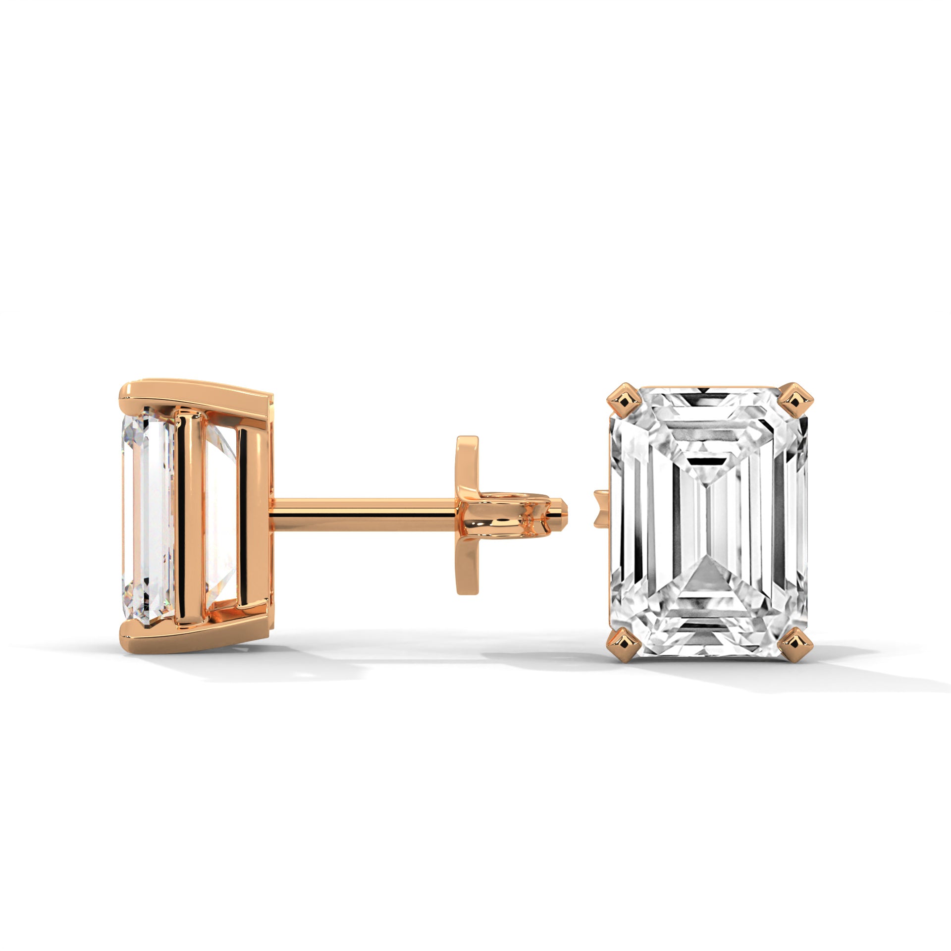 Emerald Cut Solitaire Diamond Stud Earrings