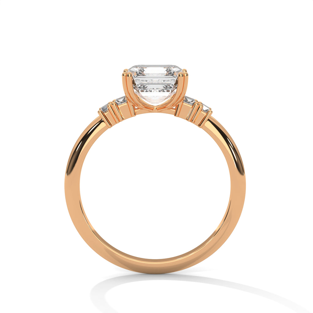 Asscher Cut Three Stone Diamond Engagement Ring