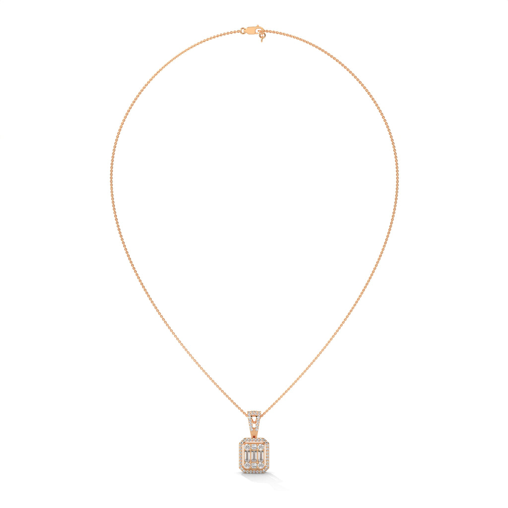 Baguette & Round Diamond Halo Pendant
