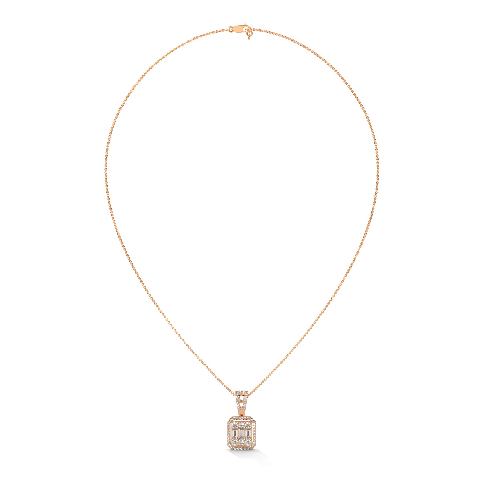 Baguette & Round Diamond Halo Pendant