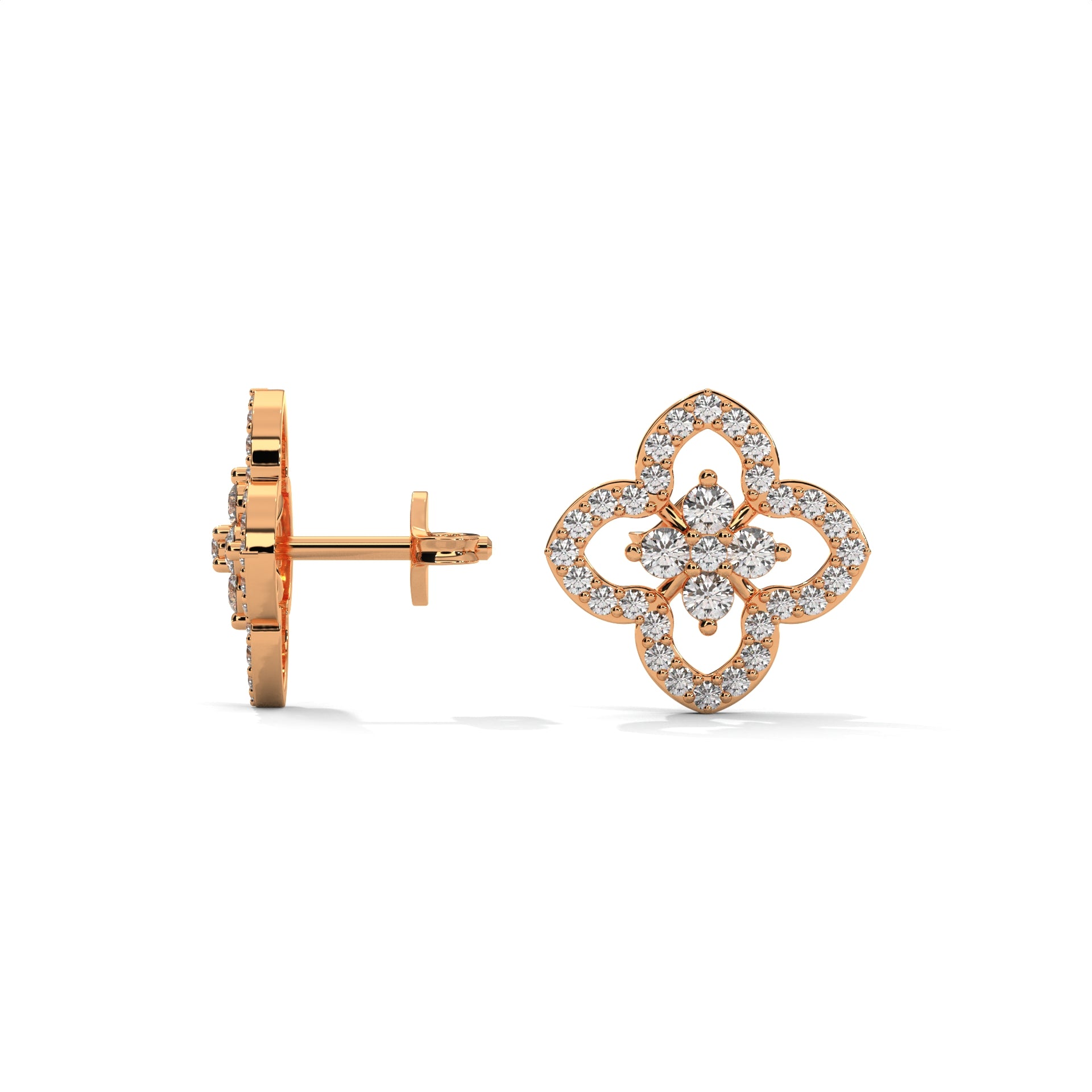 Floral Clover Diamond Stud Earrings