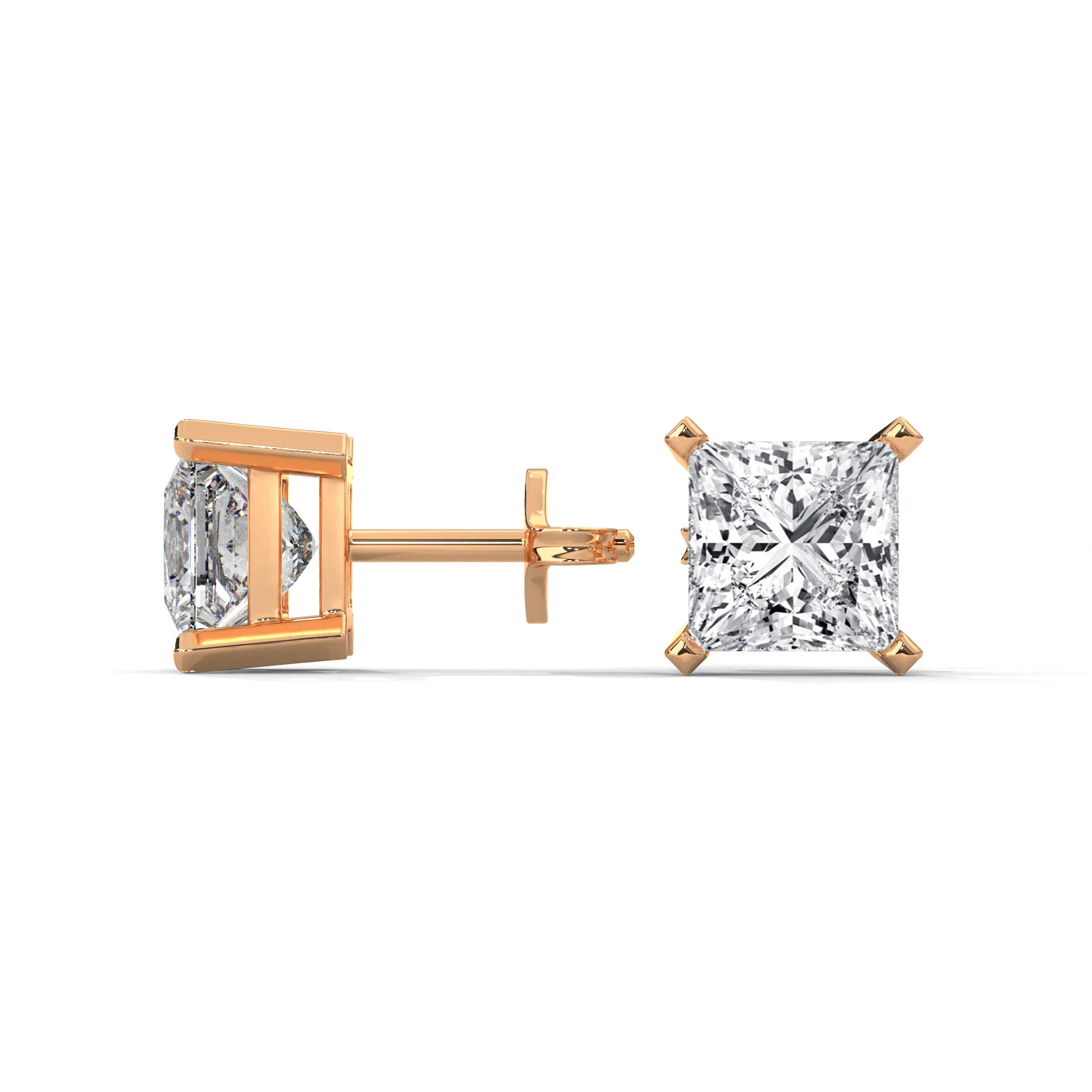 Princess Cut Solitaire Diamond Stud Earrings