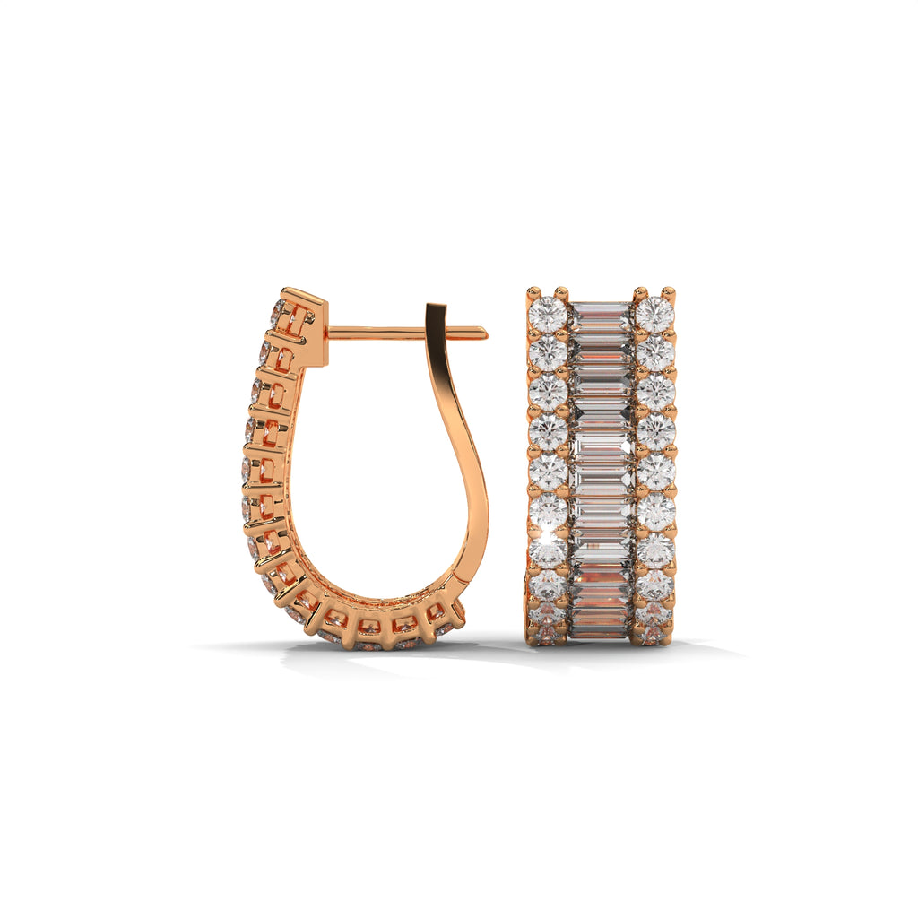 Baguette & Round Diamond Statement Hoop Earrings