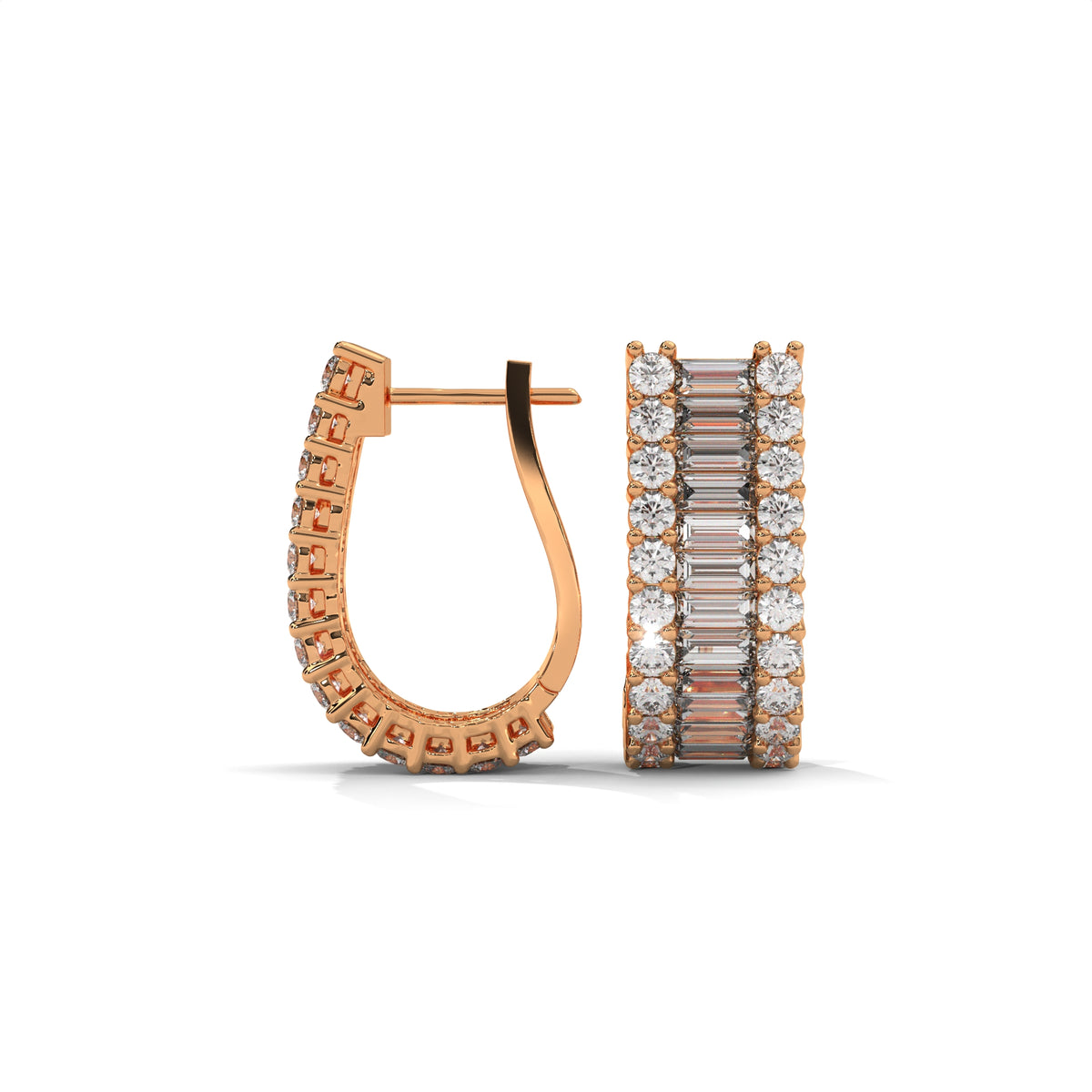 Baguette & Round Diamond Statement Hoop Earrings, gallery image — Jewelix Atelier