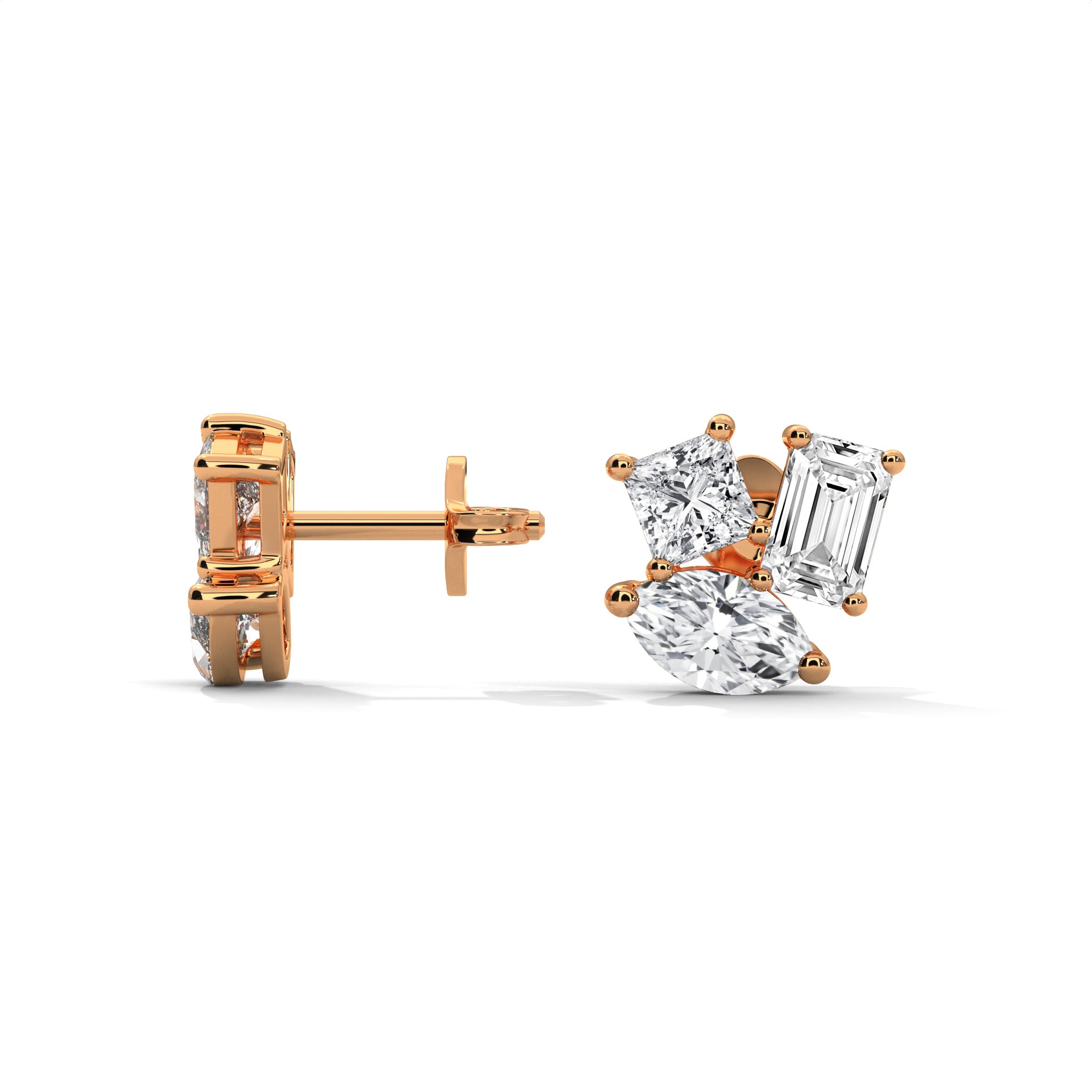 Mixed Shape Diamond Cluster Stud Earrings