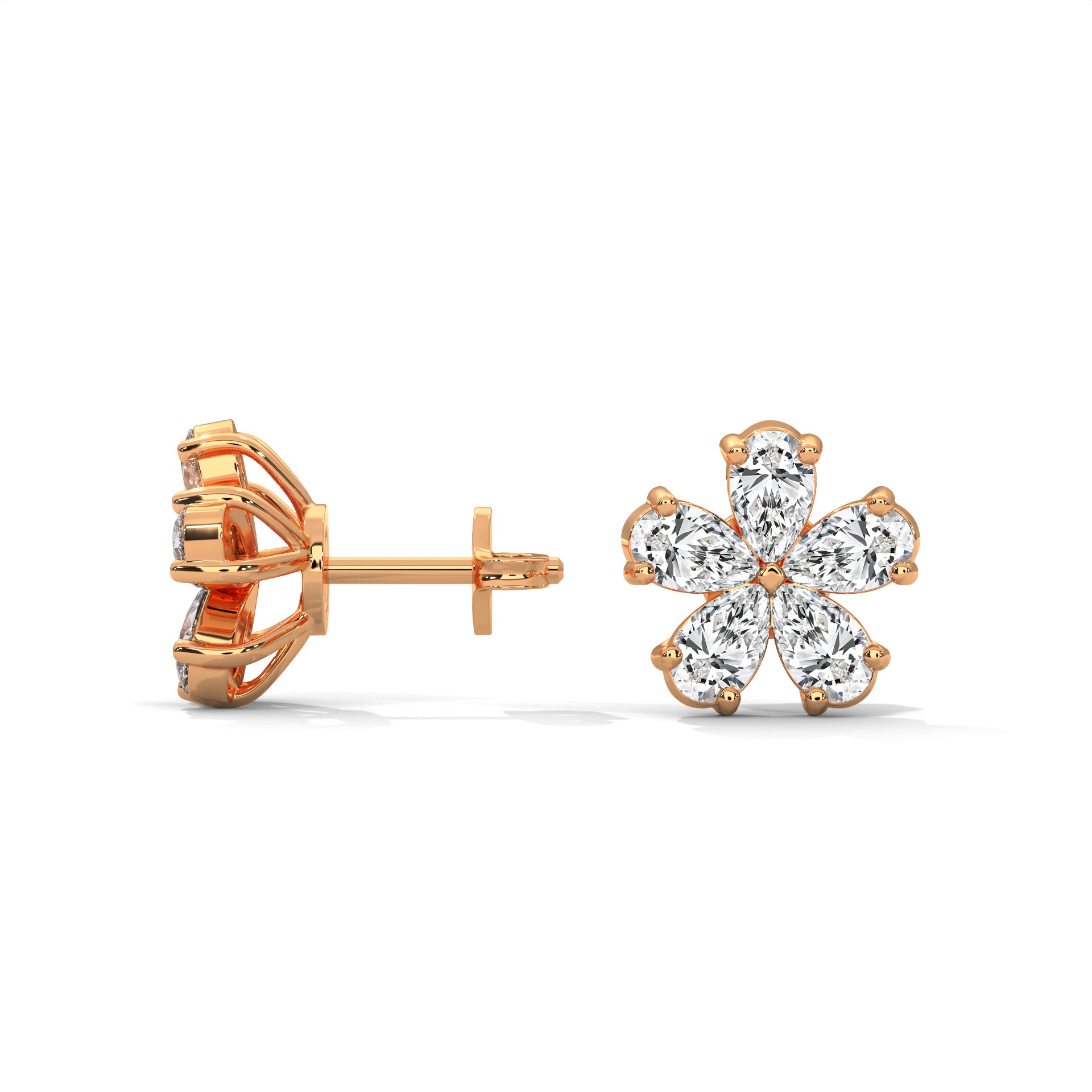 Pear Diamond Floral Stud Earrings