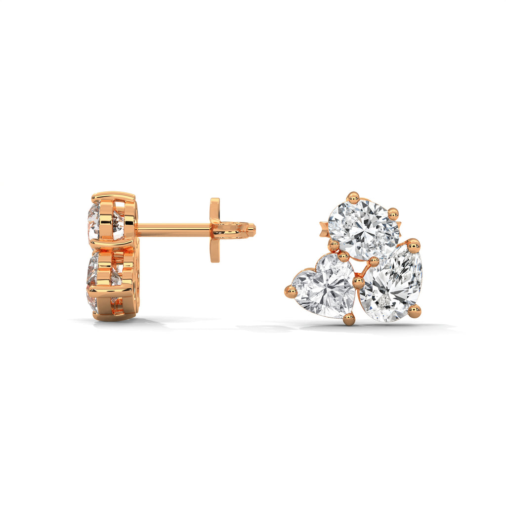 Mixed Shape Diamond Cluster Stud Earrings