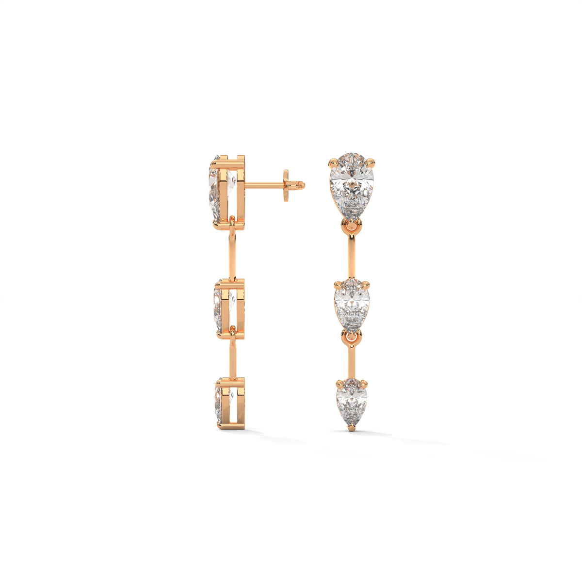 Pear Cut Three Station Drop Diamond Earrings, additional photo — Jewelix Atelier