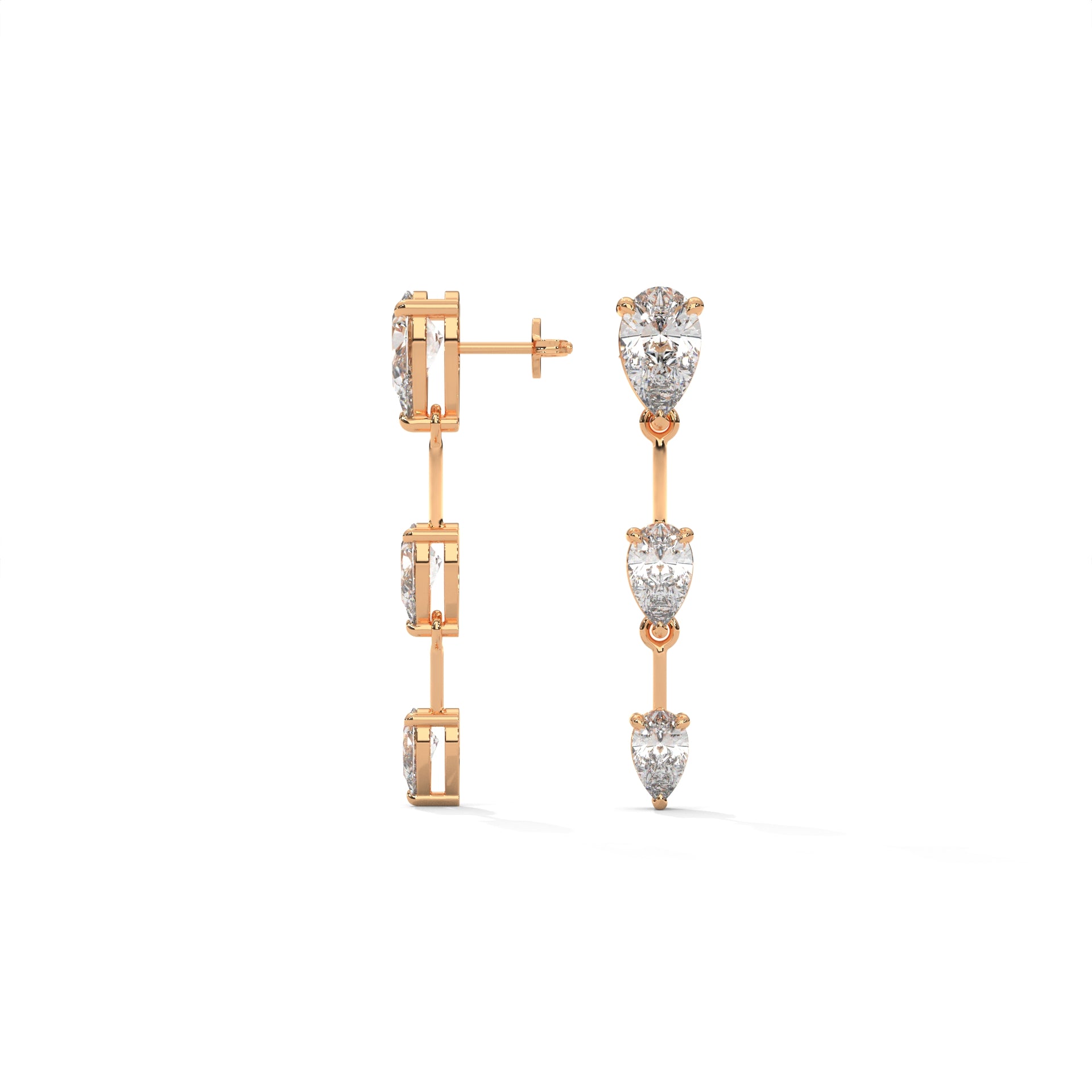 Pear Cut Three Station Drop Diamond Earrings