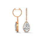 Pear Halo Diamond Drop Hoop Earrings