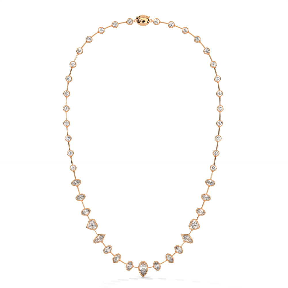 Multi Shape Diamond Station Necklace with Pear Center