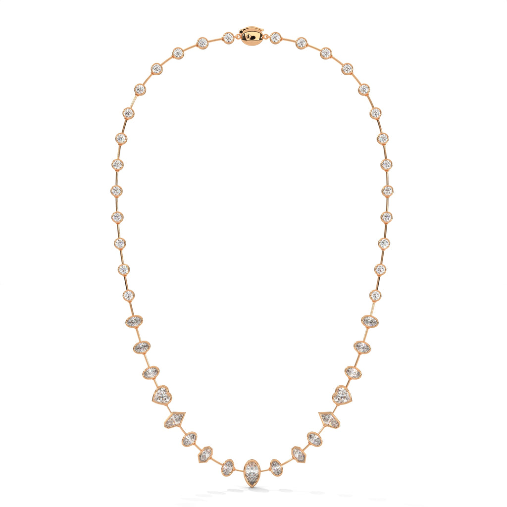 Multi Shape Diamond Station Necklace with Pear Center
