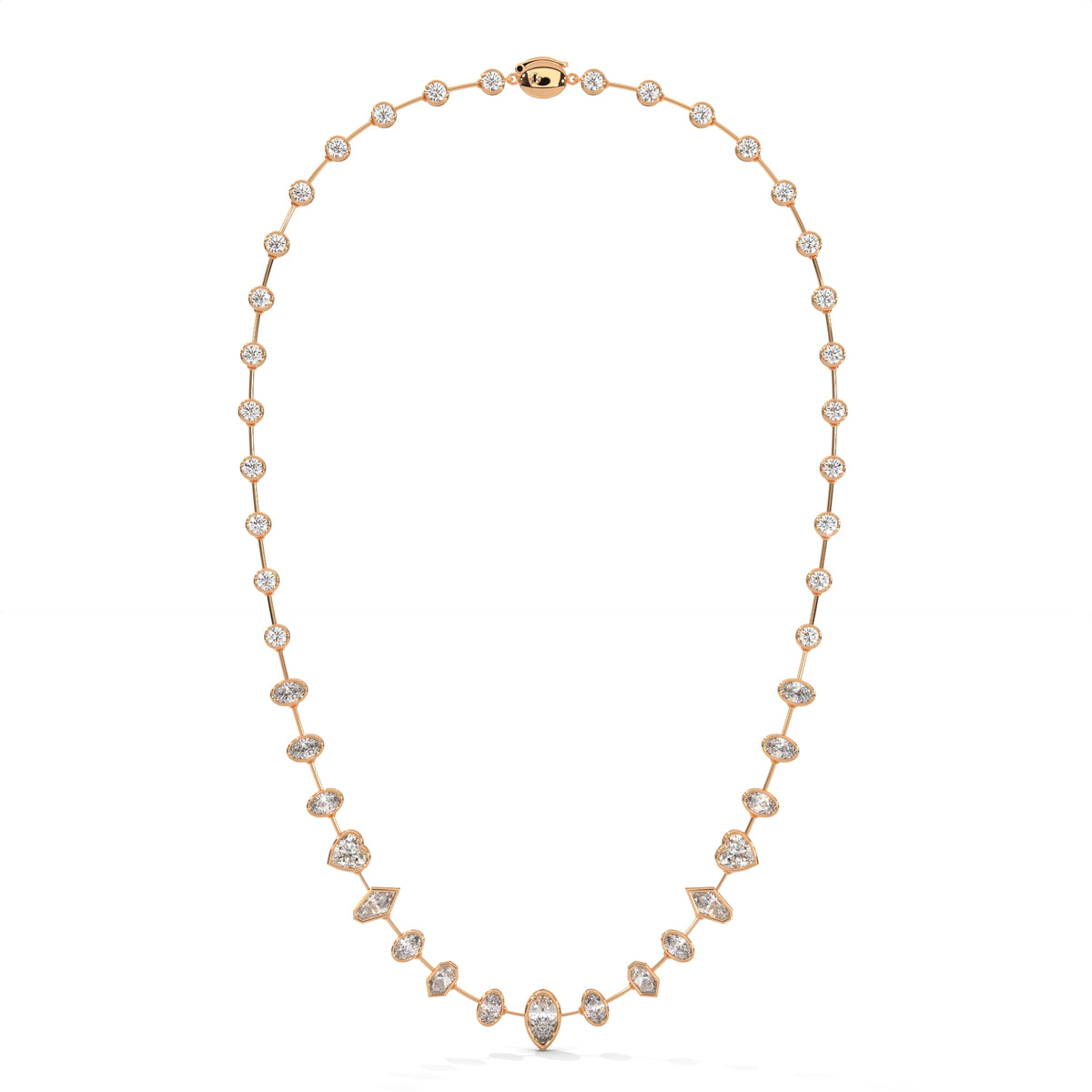 Multi Shape Diamond Station Necklace with Pear Center – view 2 of 9, lab grown diamond necklace | Jewelix Atelier