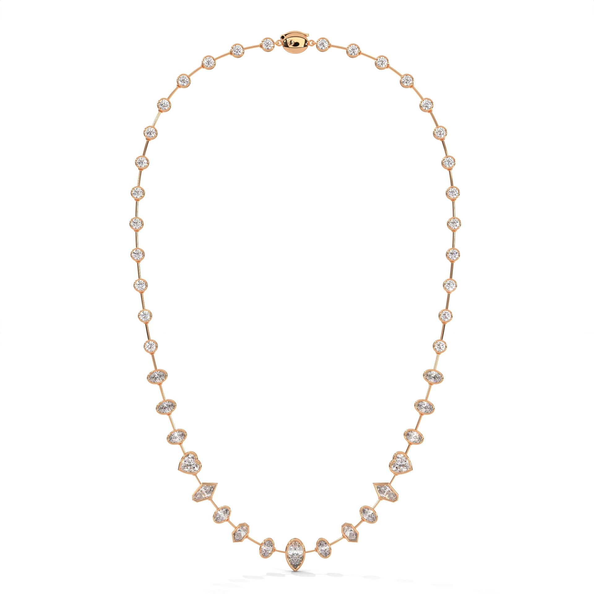 Multi Shape Diamond Station Necklace with Pear Center