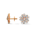 Baguette & Round Diamond Cluster Stud Earrings