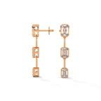Emerald Cut Three Station Drop Diamond Earrings