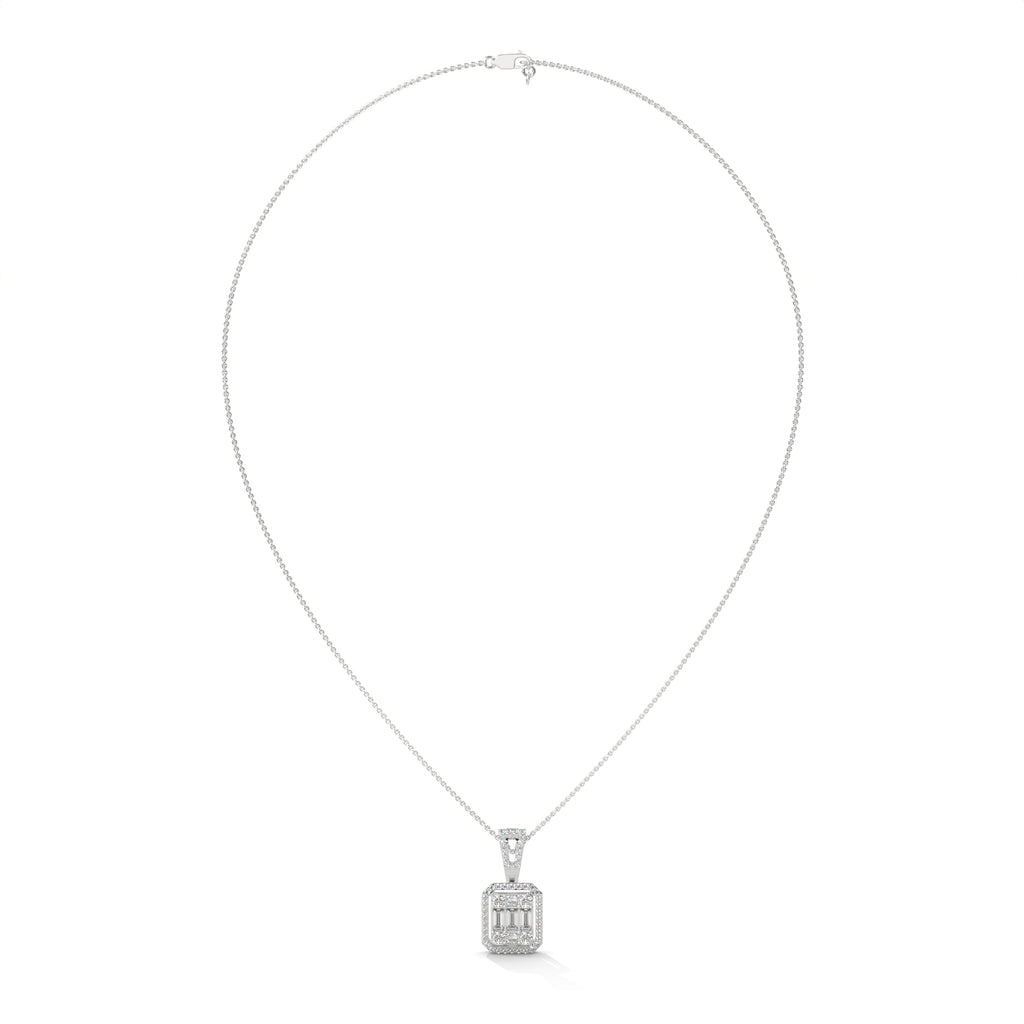 Baguette & Round Diamond Halo Pendant