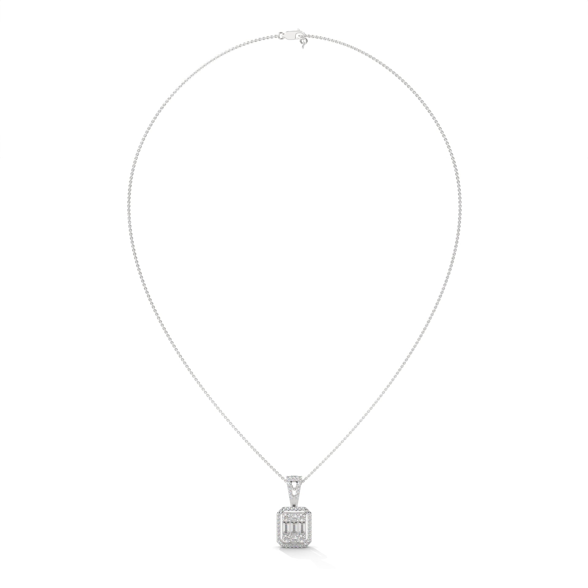 Baguette & Round Diamond Halo Pendant