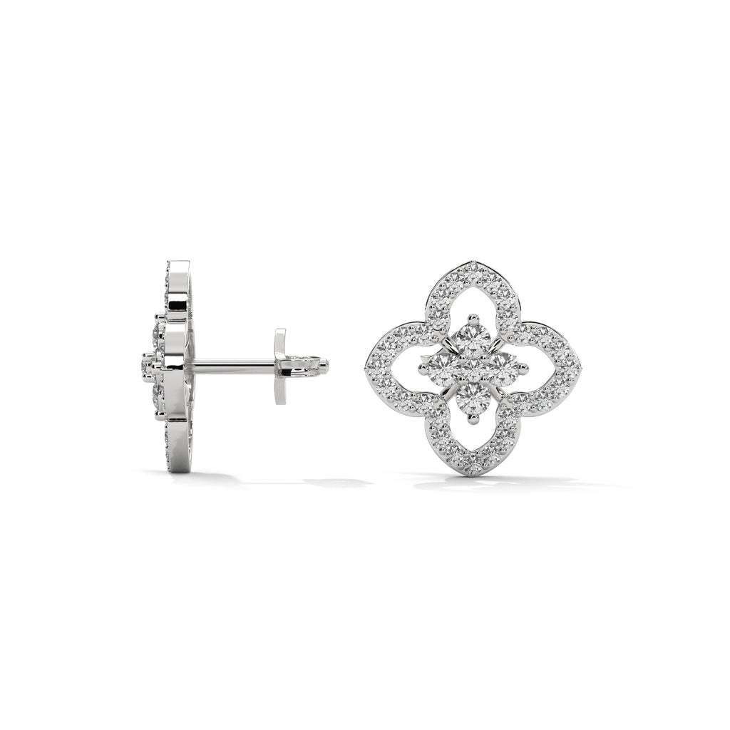 Floral Clover Diamond Stud Earrings