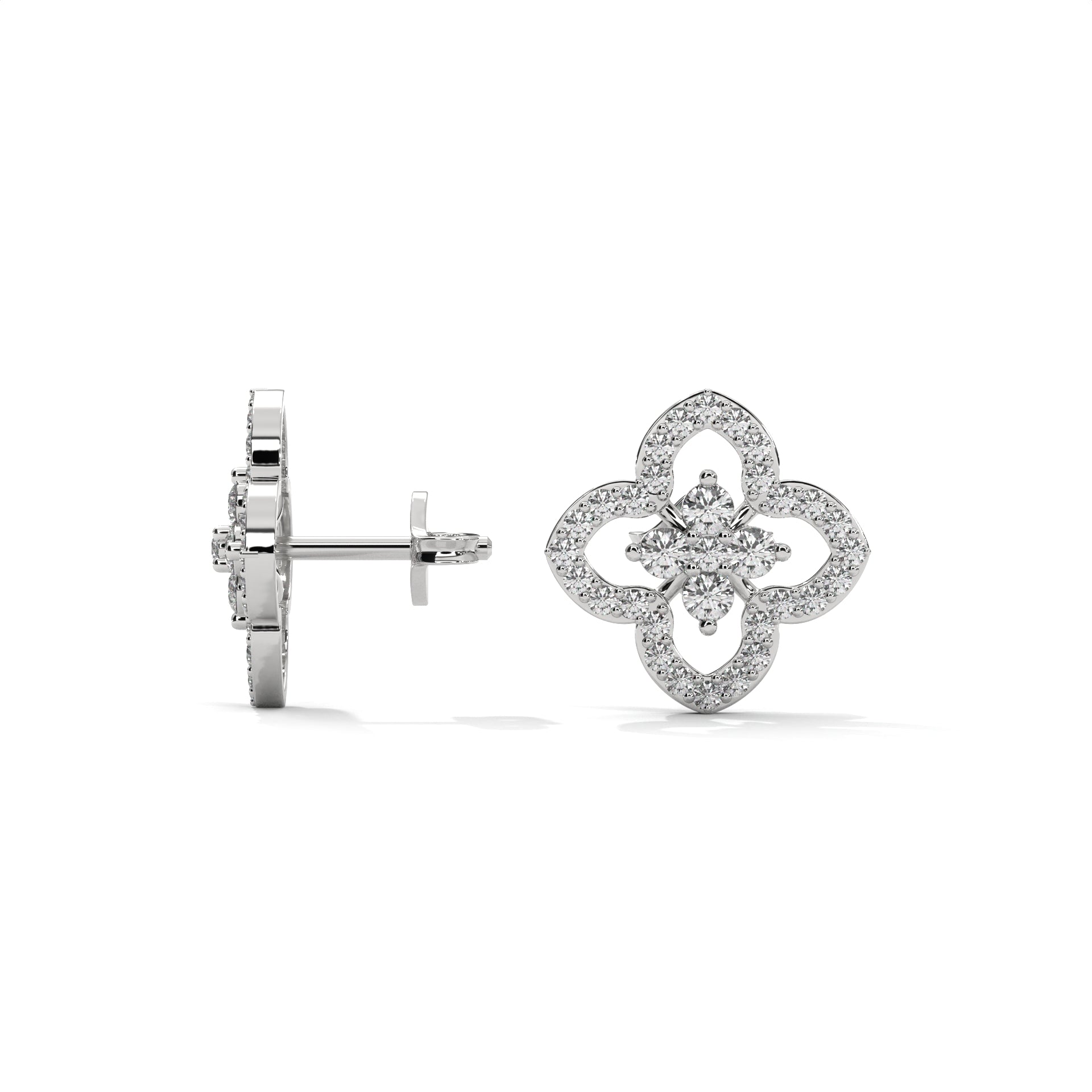 Floral Clover Diamond Stud Earrings