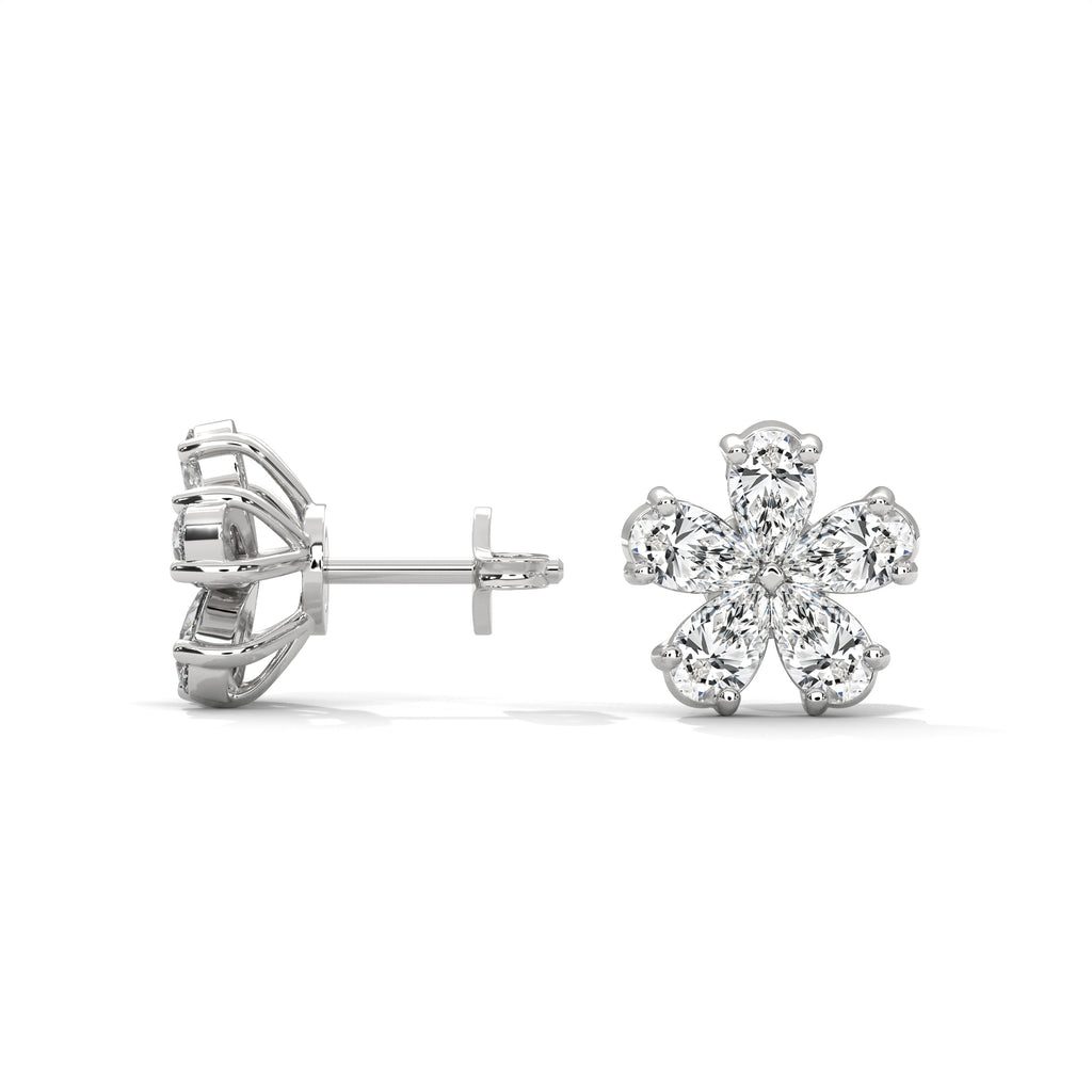 Pear Diamond Floral Stud Earrings