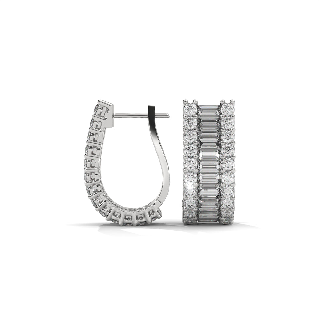 Baguette & Round Diamond Statement Hoop Earrings