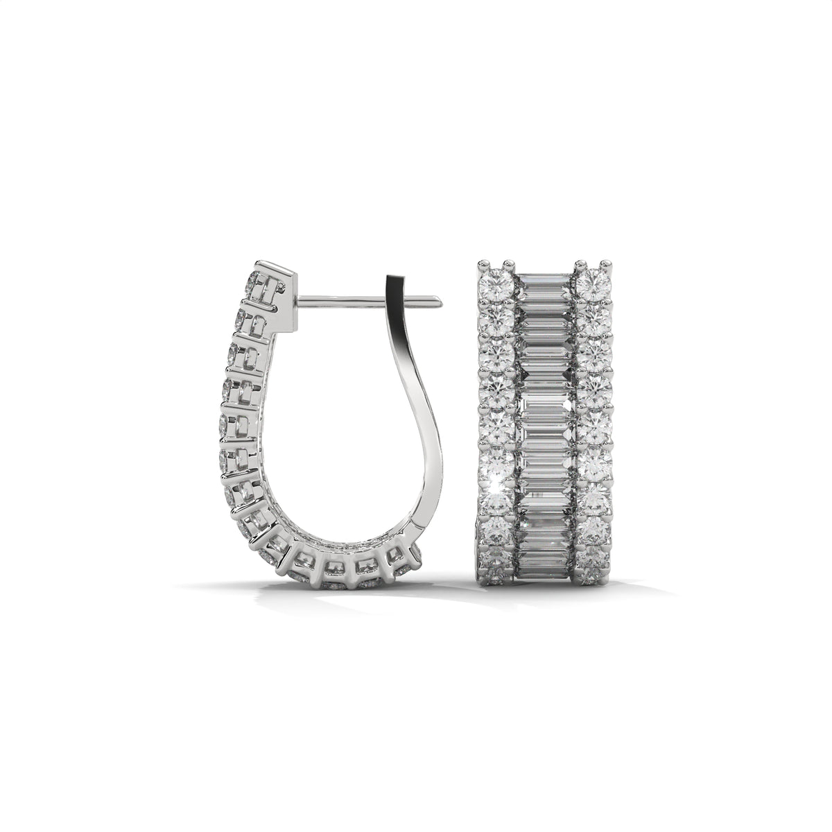 Baguette & Round Diamond Statement Hoop Earrings, detail view — Jewelix Atelier