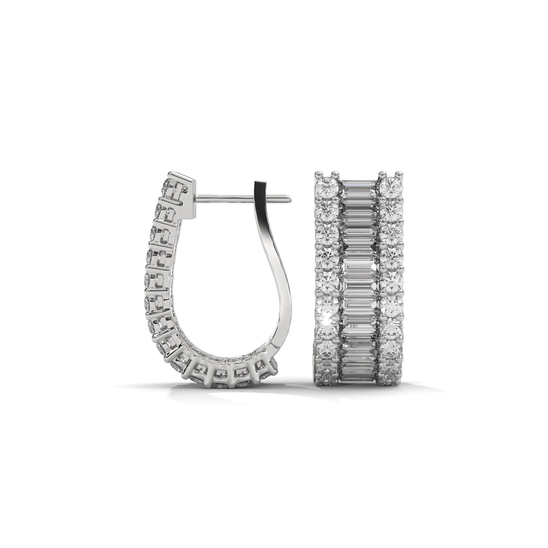 Baguette & Round Diamond Statement Hoop Earrings