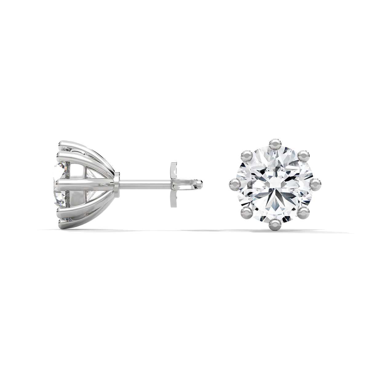 Round brilliant solitaire diamond stud earrings, detail view — Jewelix Atelier