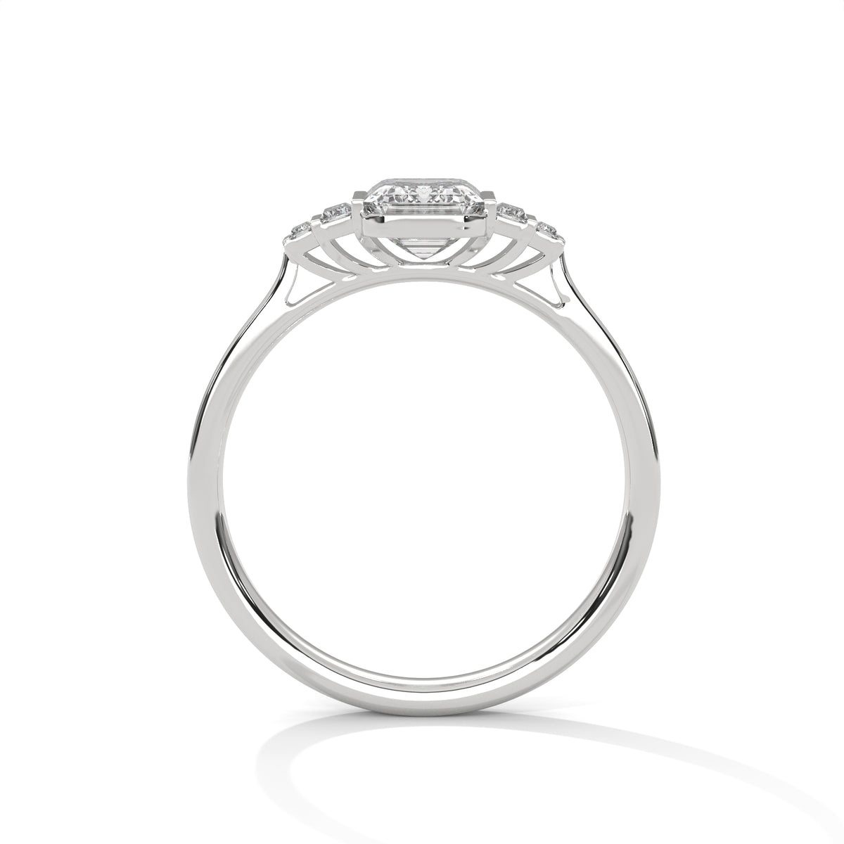 Emerald Cut Three Stone Diamond with Tapered Baguette Side Stones – view 4 of 9, lab grown diamond ring | Jewelix Atelier
